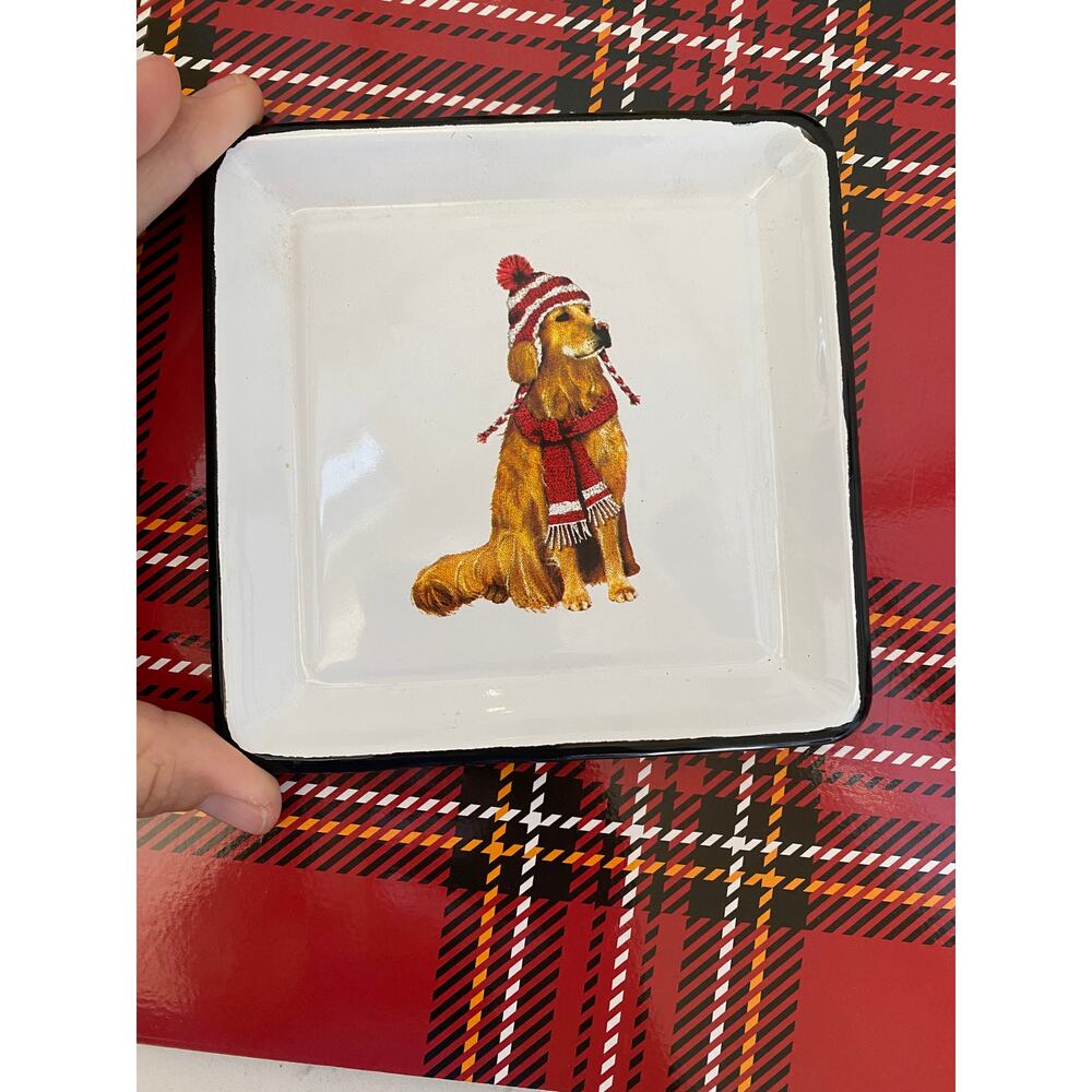Creative Co-Op Mary Lake Thompson Christmas Retriever 5” Square Metal Plate CUTE - Picture 4 of 5